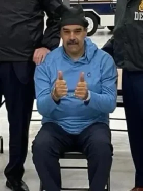 Nicolas Maduro Blue Hoodie featuring a bold graphic print on the front.