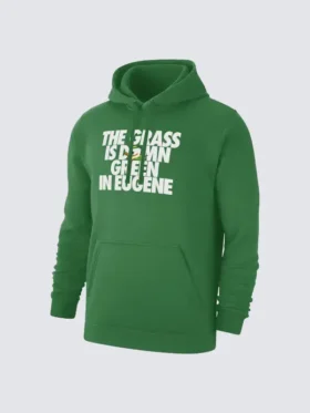 A front view of the Nike Grass Is Green Club Hoodie with the Oregon Ducks logo.