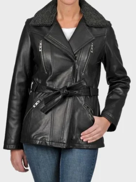 Womens Belted Leather Jacket